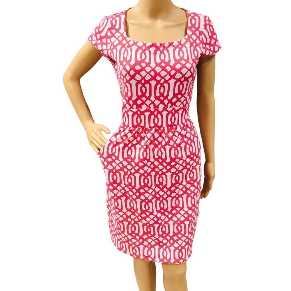 J. McLaughlin Geometric Print Pockets Stretch Pull On Dress